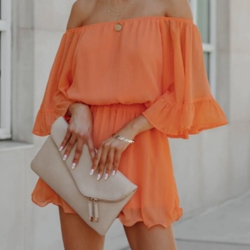 Endless Rose Off Shoulder Orange Romper